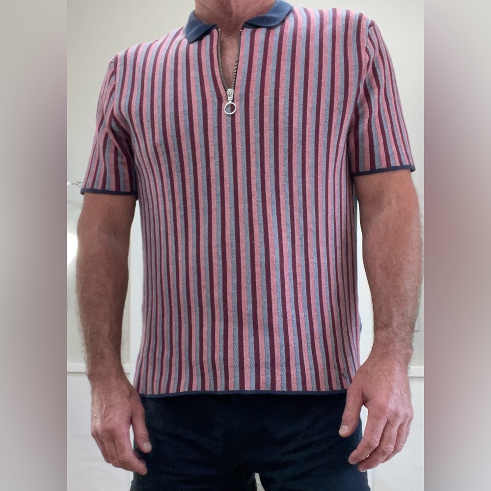 Topman Knit Zip Up Polo Shirt. Red, White & Blue inverse. Xlnt Cond. Men’s XL